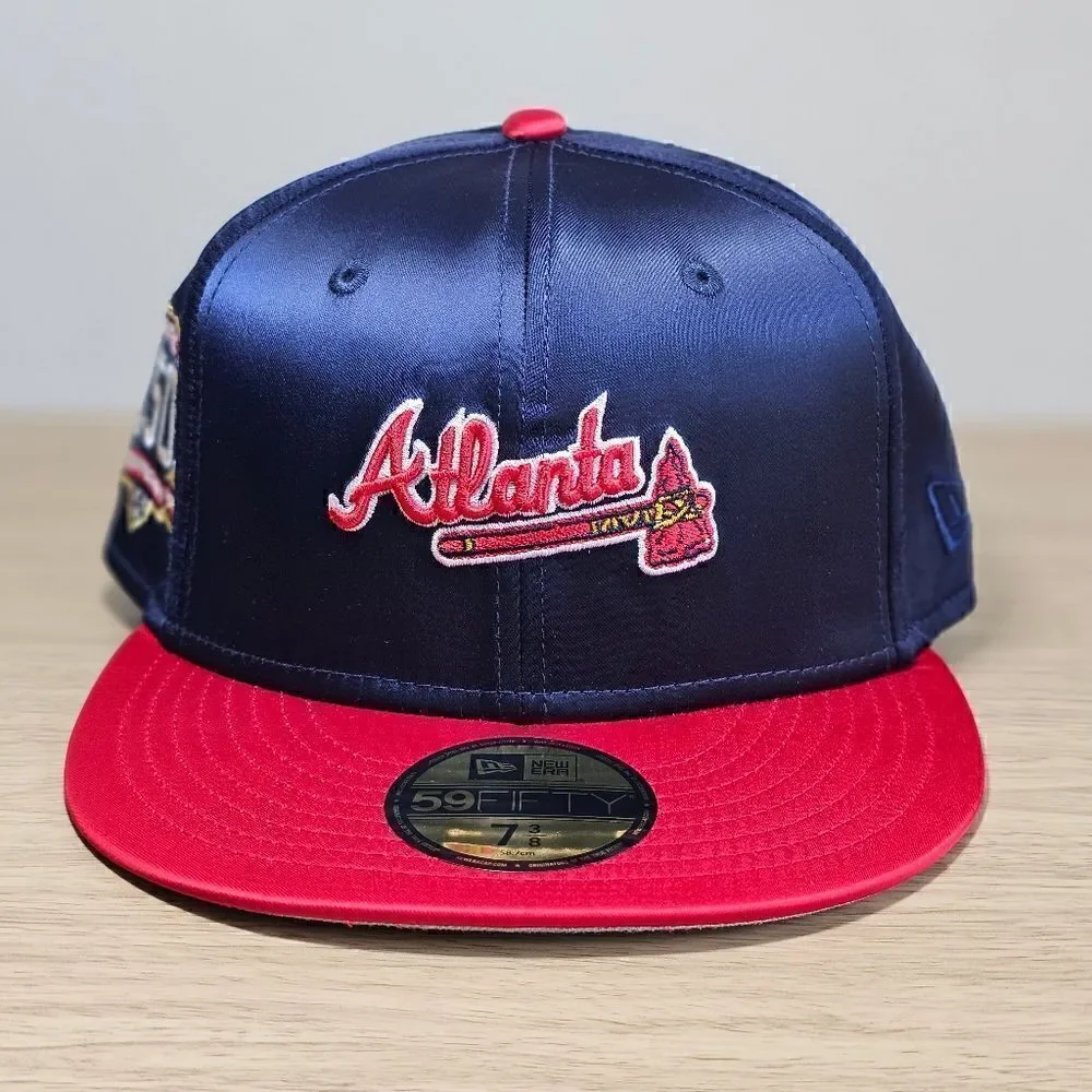 Atlanta Braves New Era 150th Anniversary Hat 59FIFTY Satin Navy Blue Red Limited